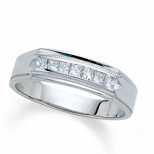 Previously Owned - Men's 0.50 CT. T.W. Square-Cut Natural Diamond Wedding Band in Solid 14K White Gold