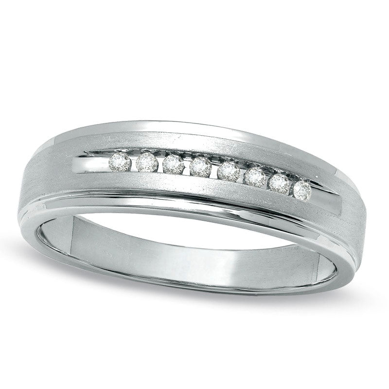 Previously Owned - Men's 0.10 CT. T.W. Natural Diamond Wedding Band in Solid 10K White Gold