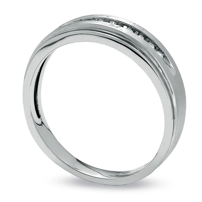 Previously Owned - Men's 0.10 CT. T.W. Natural Diamond Wedding Band in Solid 10K White Gold