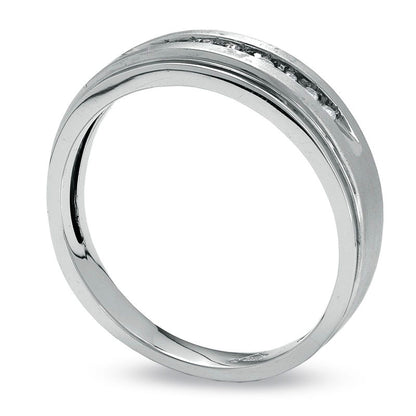 Previously Owned - Men's 0.10 CT. T.W. Natural Diamond Wedding Band in Solid 10K White Gold