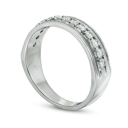 Previously Owned - Men's 0.50 CT. T.W. Natural Diamond Antique Vintage-Style Wedding Band in Solid 10K White Gold