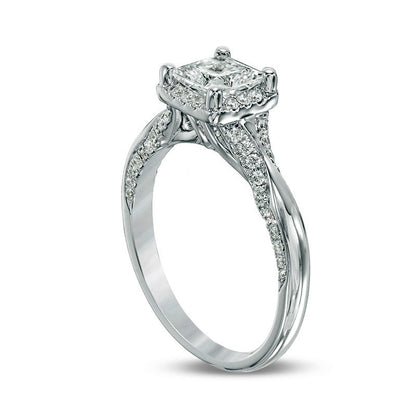 Previously Owned - 1.25 CT. T.W. Princess-Cut Natural Diamond Frame Engagement Ring in Solid 14K White Gold