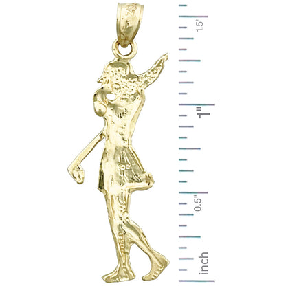 14K Gold Female Golf Player Pendant