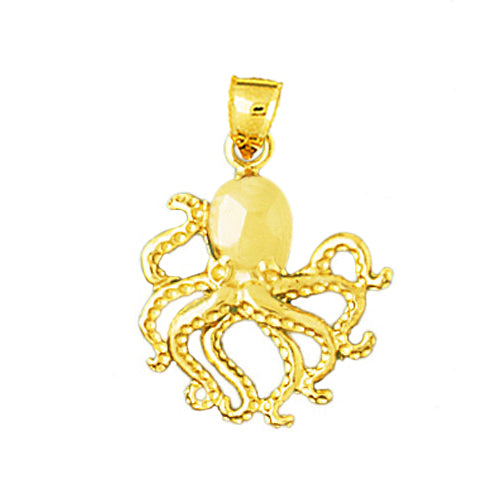 14K Gold 18MM Wide Octopus Pendant