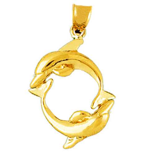 14K Gold Encircled Dolphins Pendant