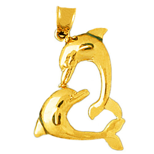 14K Gold Two Playful Dolphins Pendant