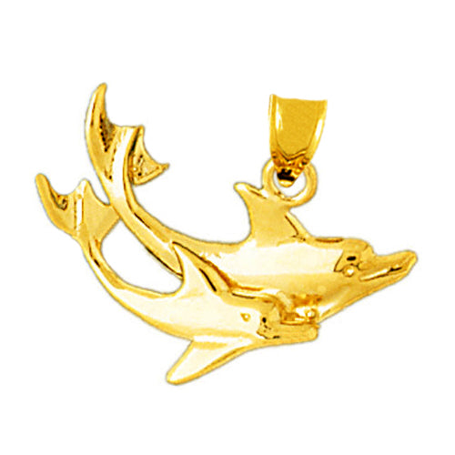 14K Gold Duo Dolphins Pendant