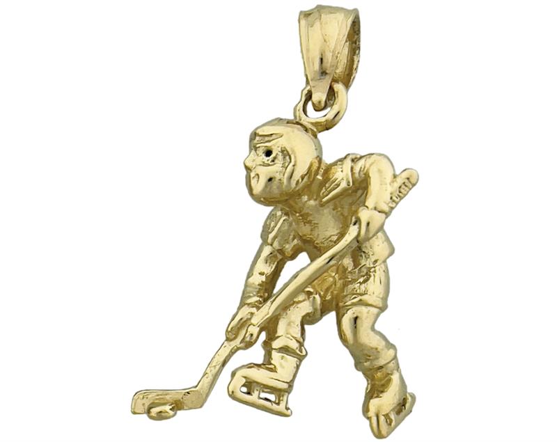 14K Gold 3D Hockey Player Charm
