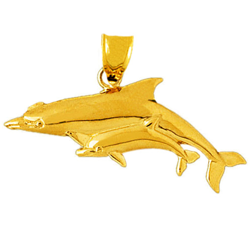 14K Gold Dolphin and Calf Pendant