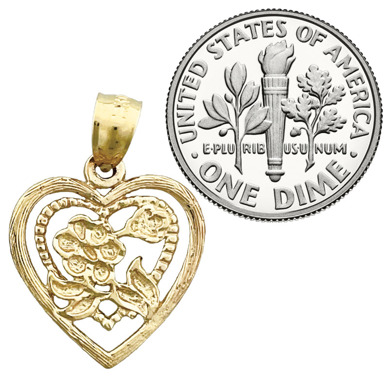 14K Gold Flower In A Heart Charm