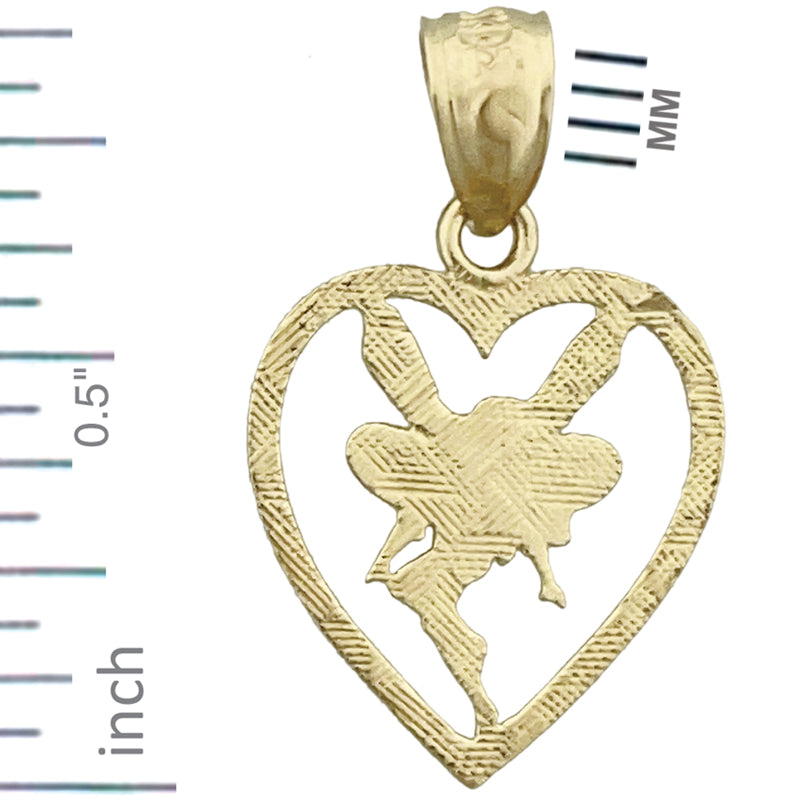 14K Gold Tinkerbell In Heart Charm