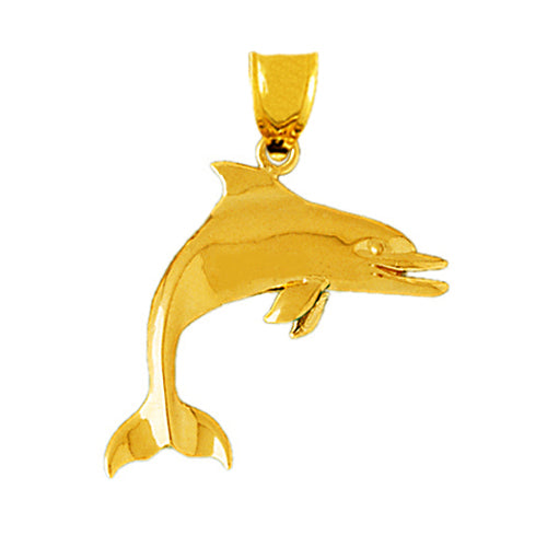 14K Gold 30MM Cetacean Dolphin Pendant