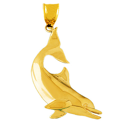 14K Gold 46MM Swimming Dolphin Pendant