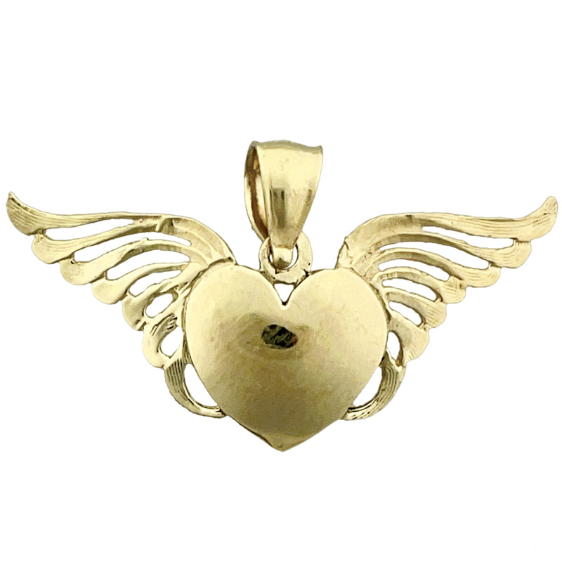 14K Gold Heart with Angel Wings Pendant