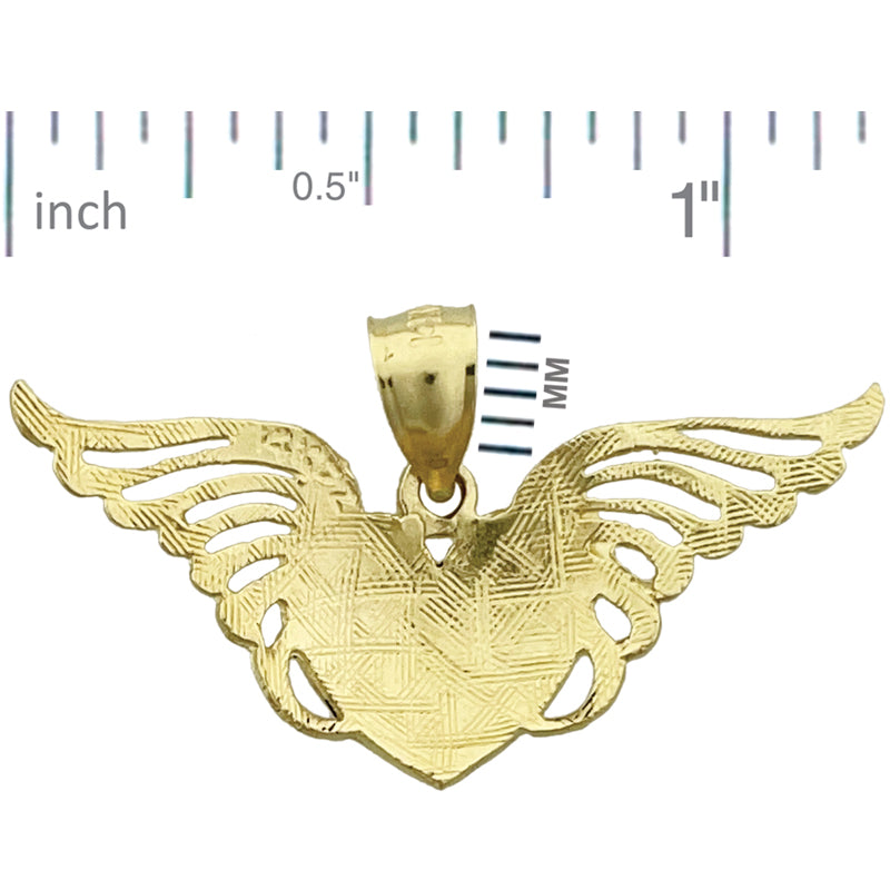 14K Gold Heart with Angel Wings Pendant
