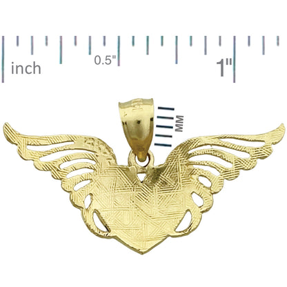 14K Gold Heart with Angel Wings Pendant