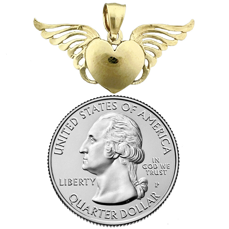 14K Gold Heart with Angel Wings Pendant