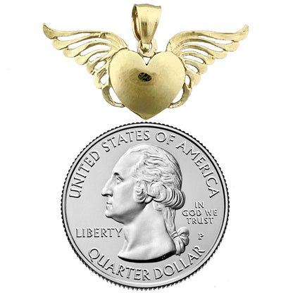 14K Gold Heart with Angel Wings Pendant