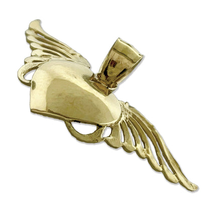 14K Gold Heart with Angel Wings Pendant