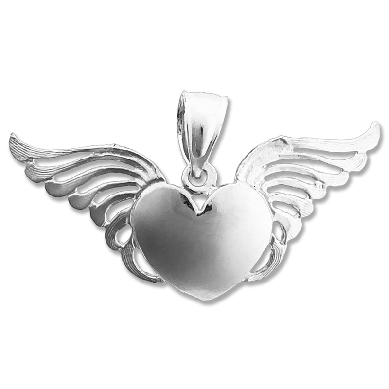 14K Gold Heart with Angel Wings Pendant