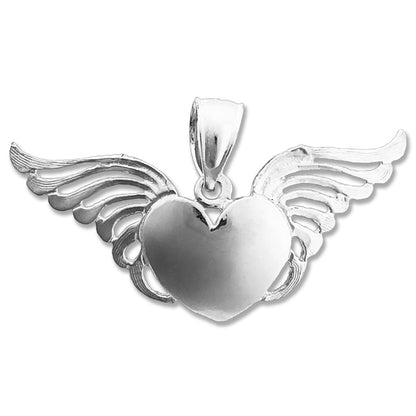 14K Gold Heart with Angel Wings Pendant