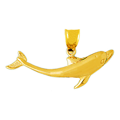14K Gold 42MM Swimming Dolphin Pendant