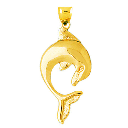 14K Gold Flipping Dolphin Pendant