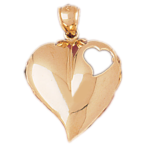 14K Gold Floating Heart with Open Heart Pendant
