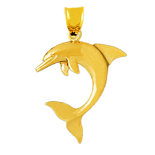 14K Gold 32MM Dolphin Pendant