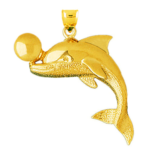 14K Gold Dolphin Playing with Ball Pendant