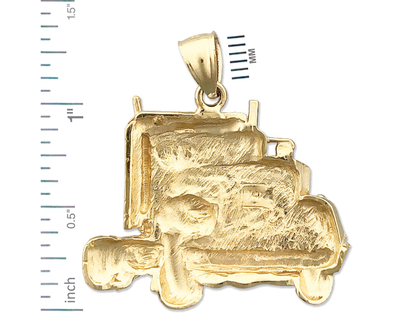 14K Gold 30MM Big Rig Truck Pendant