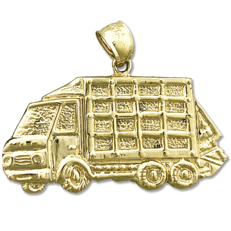Solid 14K Yellow or White Gold Trash Dump Truck Pendant