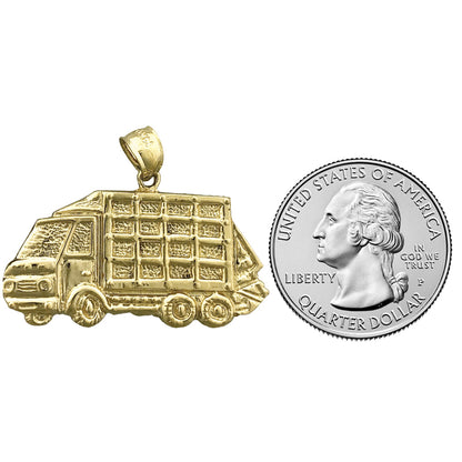Solid 14K Yellow or White Gold Trash Dump Truck Pendant