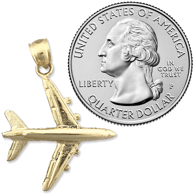14K Gold 3-D Four Engine Airplane Pendant