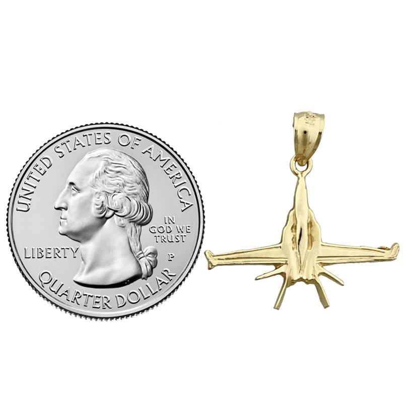 14K Gold Military Jet Plane Pendant