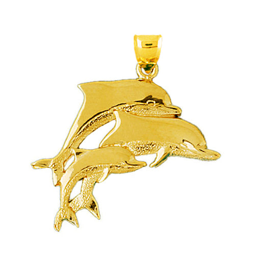 14K Gold Triple Dolphins Traveling Pendant