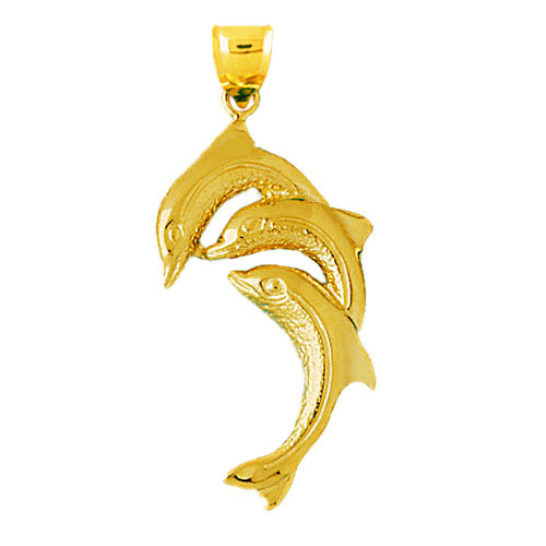 14K Gold Three Dolphin Calves Pendant