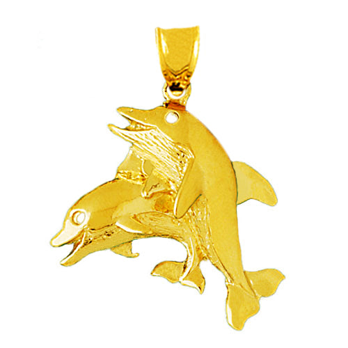 14K Gold Two Dolphin Calves Pendant