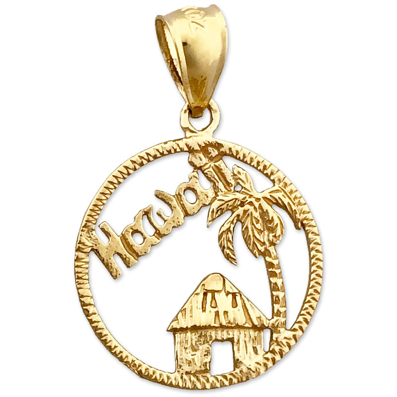 14K Gold Encircled Hawaii with Hawaiian Hut Charm