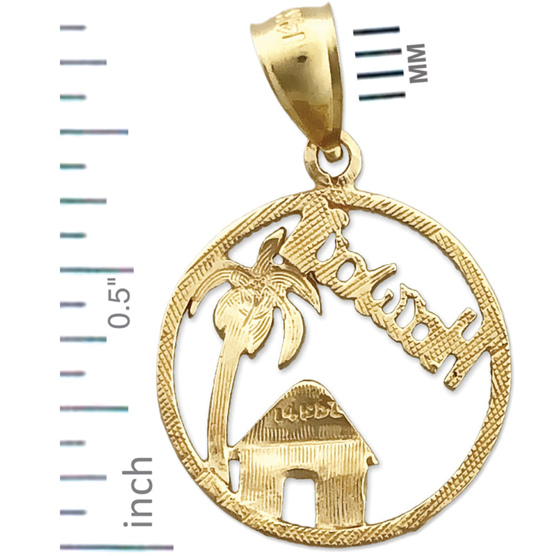 14K Gold Encircled Hawaii with Hawaiian Hut Charm