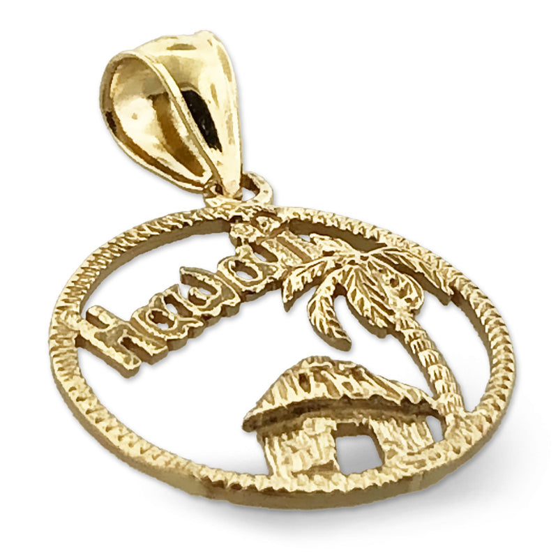 14K Gold Encircled Hawaii with Hawaiian Hut Charm