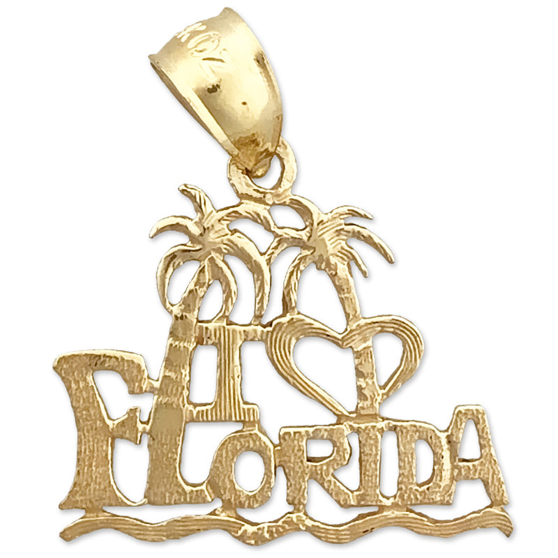 14K Gold I Love Florida Palm Trees Charm