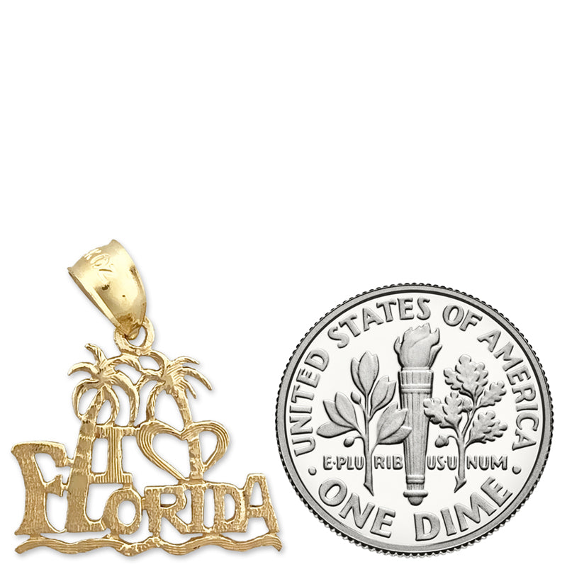 14K Gold I Love Florida Palm Trees Charm