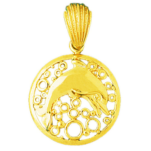 14K Gold Dolphin Under Sea Pendant Medallion