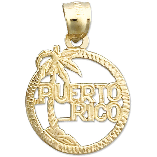 14K Gold Puerto Rico In Circle Charm
