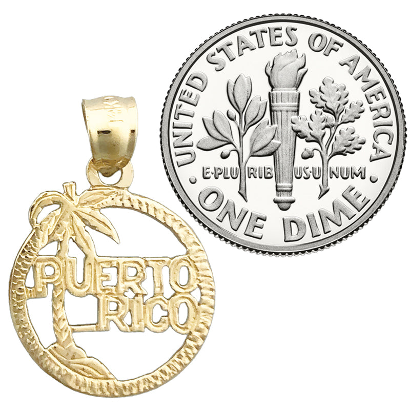 14K Gold Puerto Rico In Circle Charm
