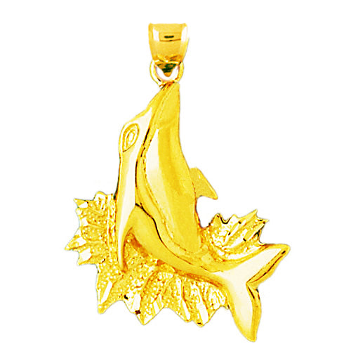 14K Gold Dolphin Pendant Jumping Backward