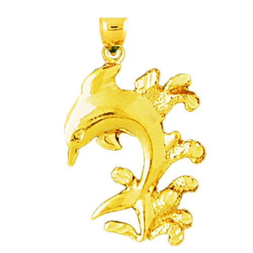 14K Gold Splashing Dolphin Pendant