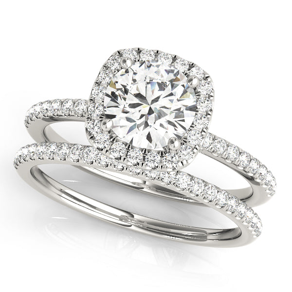 1.20Ct. Swarovski Round Diamond Halo Engagement Ring Set 14K Solid White Gold