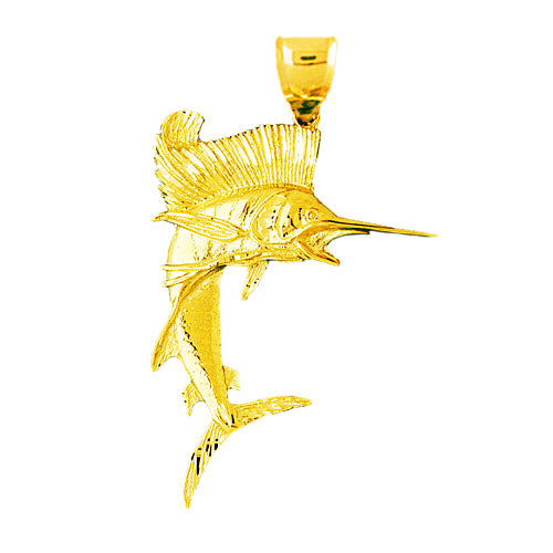 14K Gold Open Mouth Sailfish Pendant